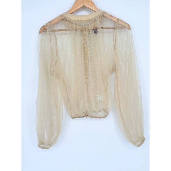 Windsor Sheer Mesh Button Top Cream Long Sleeve Romantic Fairy XS Silk Blend - Picture 4 of 9